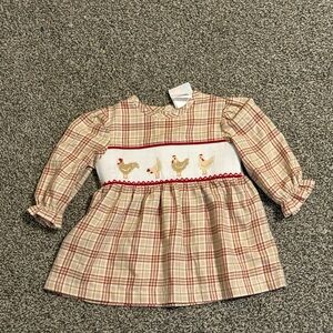 Plaid Kids Shirt with Chicken Embroidery